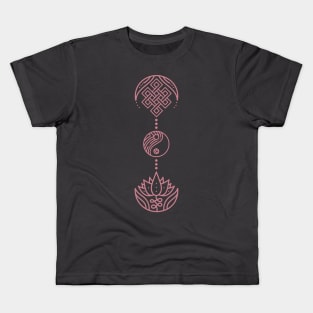 Spiritual Symbols - Yin Yang - Lotus - Unalome - Pink Kids T-Shirt